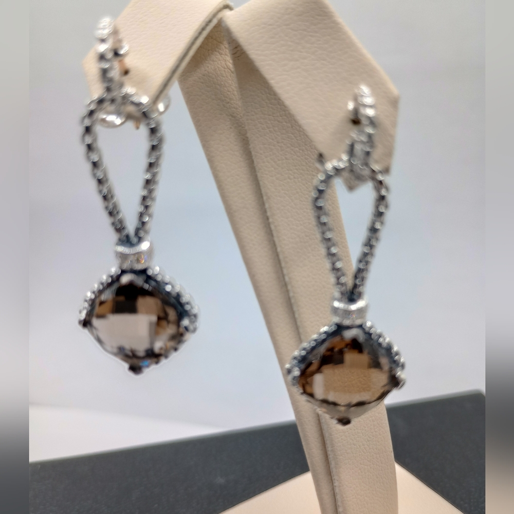 David Yurman Cushion On Point Smoky Quartz Drop Earrings - Picture 2 of 10